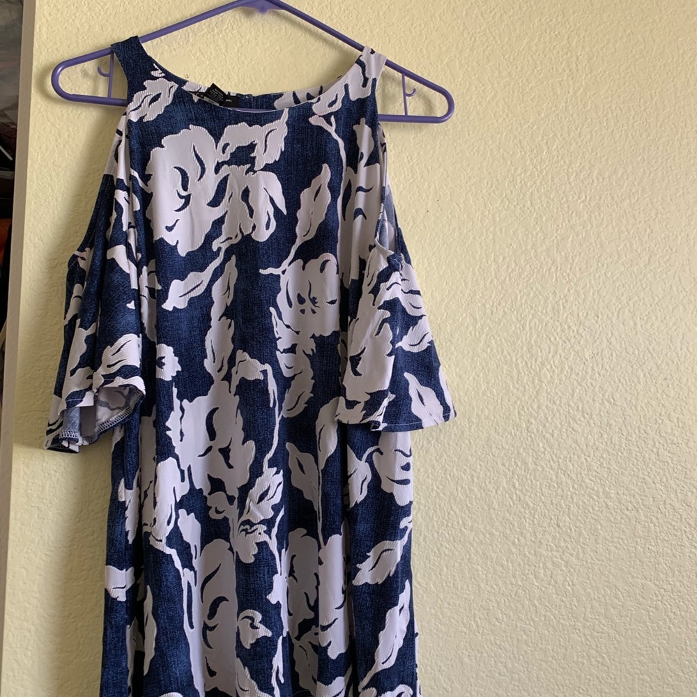 Blue floral cold-shoulder blouse